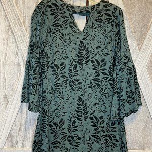Youth Grey Floral Leaf Long-Sleeve Dress